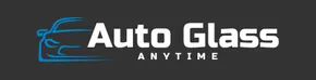 A logo for auto glass anytime with a car in the background.